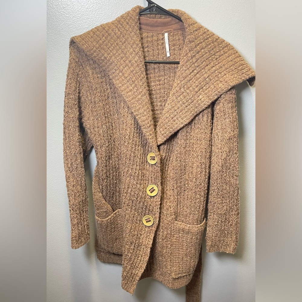 Free People Heavy Knit Chunky Belted Cardigan Brown Size‎ XS